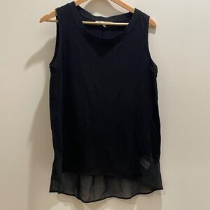 Adrienne Vittadini Womens Black Magic Sheer Trim High Low Tank Top ACMS61023 L